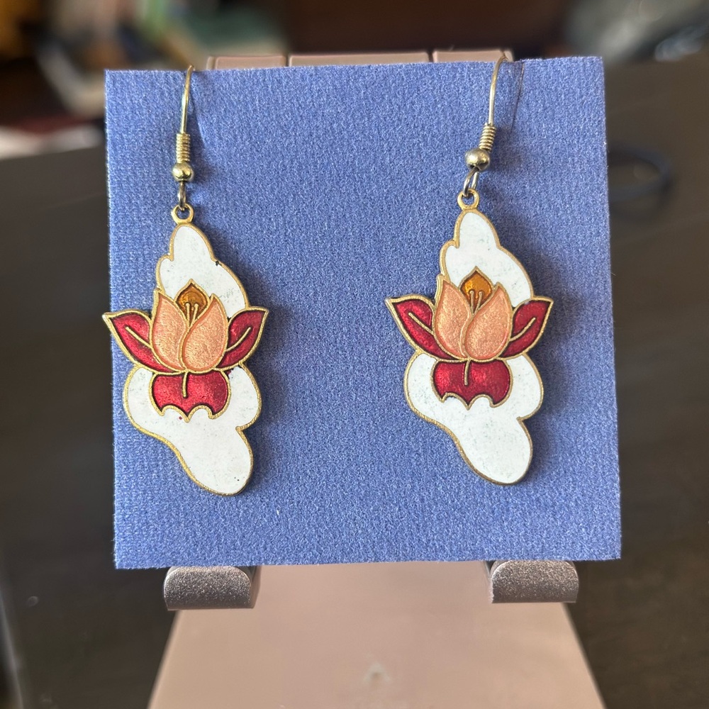 Lotus Flower Earrings in Red and Gold